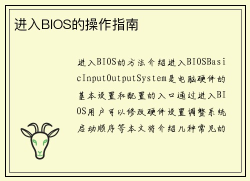 进入BIOS的操作指南